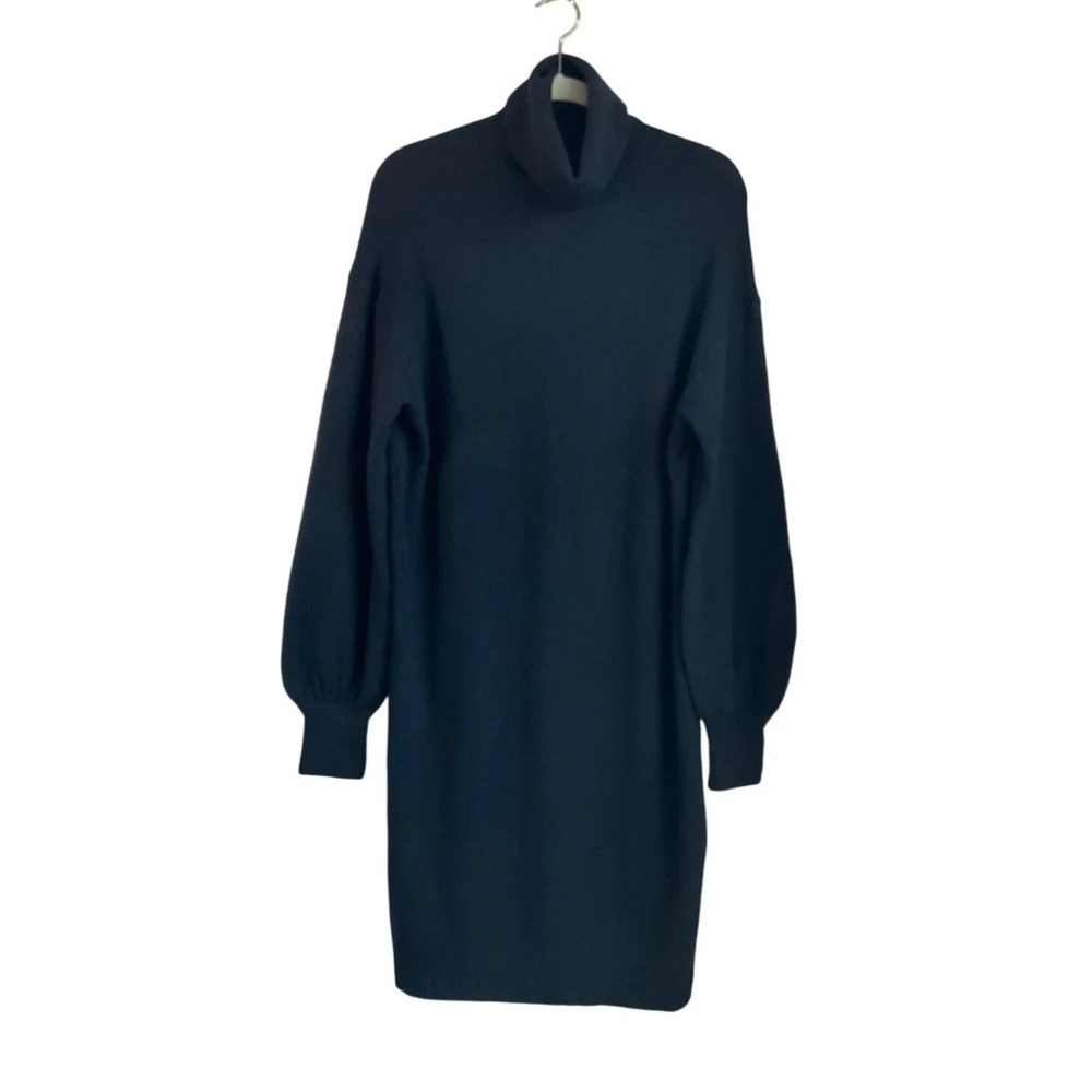 J Crew Large Black Turtleneck Sweater Dress Pullover Wool Alpaca Bl Minimalist